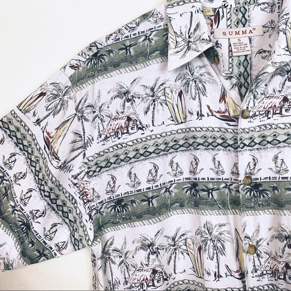 SUMMA Silk Cotton Hawaiian Aloha Surf Camp Shirt S - Picture 3 of 8